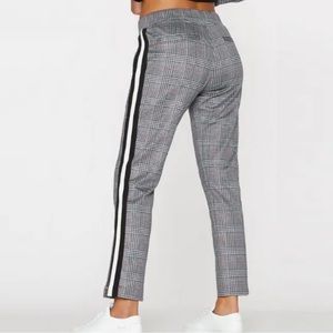 Pam & Gela Glen Houndstooth Plaid Cropped Side Stripe Stretch Track Pants Size M